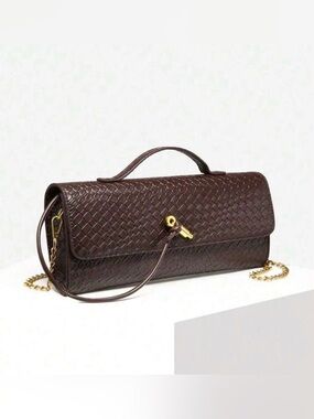 NWT Woven vegan Leather Top-Handle Bag in Dark Brown women’s handbag purse